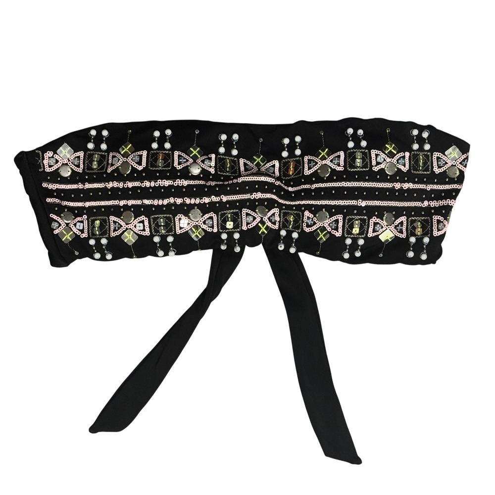 Victoria's Secret Black Embellished Bandeau Bikini Top Sequin Beaded Med M